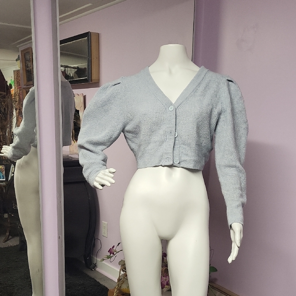 Light Gray Cropped Cardigan Sweater